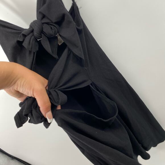 Wild Honey Black Bows Front Cut Outs Ribbed Mini Dress Little Black Dress Size L - Picture 10 of 11